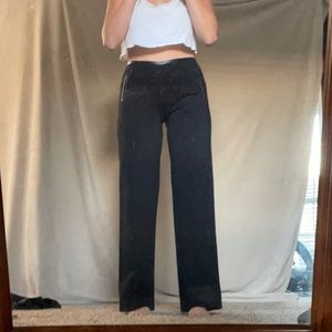 Black leather trimmed wide leg pants